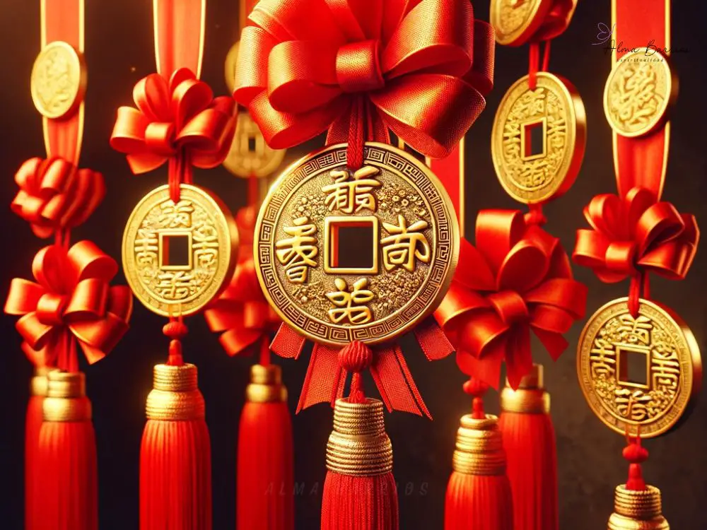 Cintas Rojas Con Monedas Doradas Chinas.