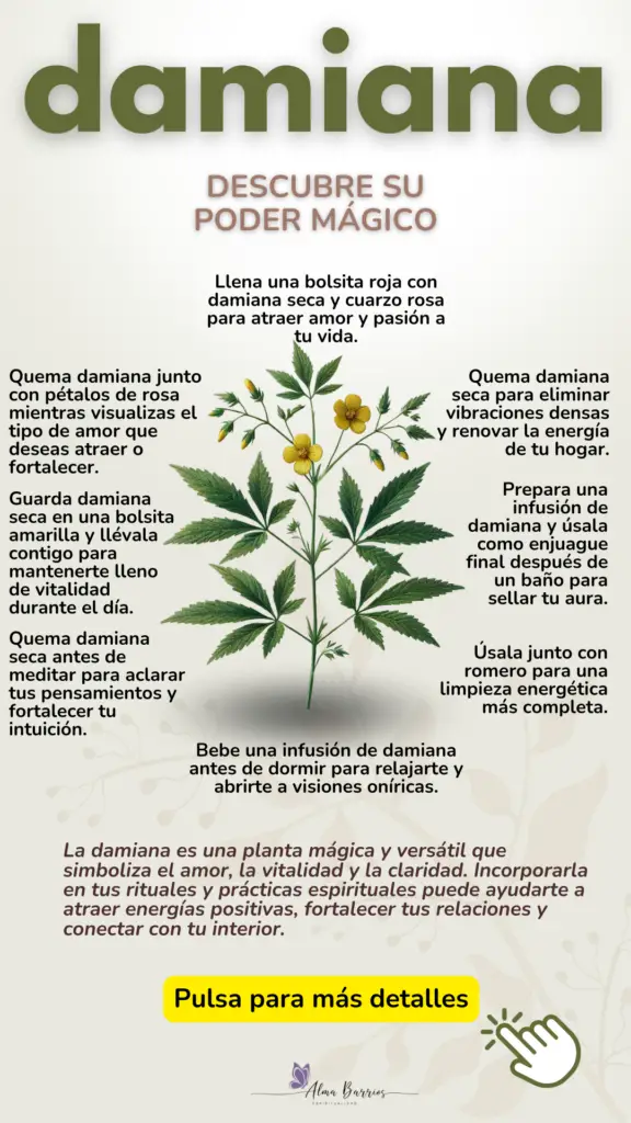  Descubre las propiedades mágicas de la damiana: amor, vitalidad y conexión espiritual. Ideal para rituales de pasión, claridad emocional y equilibrio energético. #DamianaMágica #RitualesEspirituales #AmorYPasión #LimpiezaEnergética #EnergíaPositiva