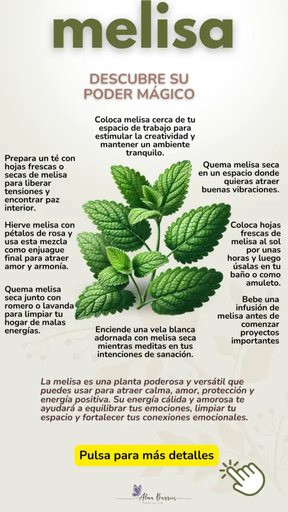 Descubre las propiedades mágicas de la melisa: una planta llena de calma, amor y energía positiva. Aprende cómo usarla en rituales para atraer paz interior, limpiar energías negativas y potenciar tus relaciones. ¡Incorpora su magia en tu vida diaria! #MelisaMágica #RitualesDeAmor #EnergíaPositiva #MagiaNatural #RitualesEspirituales