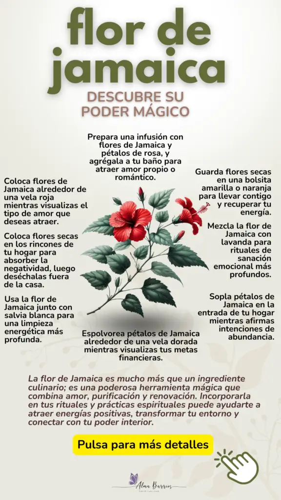 Conoce las propiedades mágicas de la flor de Jamaica: atracción de amor, purificación energética y conexión emocional. Perfecta para rituales de limpieza, pasión y amor propio. #FlorDeJamaica #MagiaNatural #RitualesEspirituales #EnergíaPositiva #PropiedadesMágicas