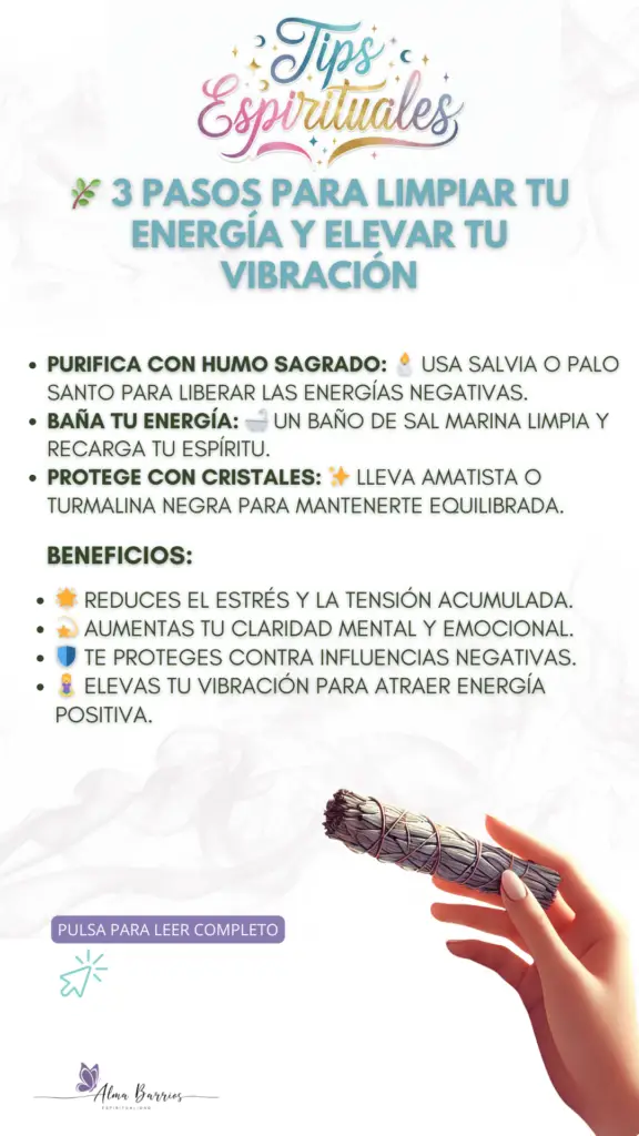  Descubre cómo limpiar tu energía en 3 pasos simples: purifica con humo sagrado, recárgate con un baño de sal marina y protege tu energía con cristales. Mantén tu vibración alta y equilibra tu espíritu con estos rituales fáciles. Perfectos para liberar el estrés y atraer energías positivas. #LimpiezaEnergética #EnergíaPositiva #BrujaTips #ProtecciónEspiritual #ConexiónInterior