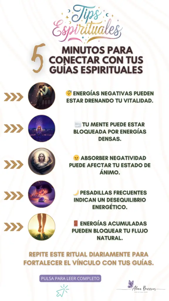 ¿Sientes cansancio, falta de concentración o sueños pesados? Estas son señales de que necesitas una limpieza espiritual. Descubre cómo renovar tu energía con baños de sal marina, visualizaciones protectoras y rituales con palo santo. Mantén tu equilibrio y vibra alto con estos simples consejos. #LimpiezaEspiritual #EnergíaPositiva #BienestarHolístico #BrujaTips #ProtecciónEnergética