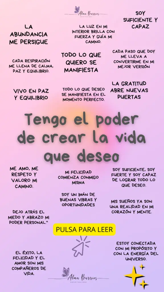 Transforma tu vida con estas frases motivadoras. Atrae abundancia, paz y éxito con afirmaciones positivas que te ayudarán a manifestar tus sueños.  ¡Empieza hoy mismo a crear la vida que deseas! Inspírate y motívate con estas frases poderosas. #FrasesMotivadoras #AfirmacionesPositivas #LeyDeAtracción #Abundancia #CrecimientoPersonal