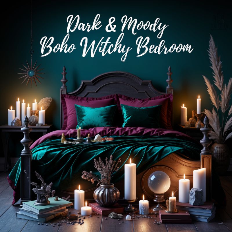 Dark & Moody Boho Witchy Bedroom with Candles & Mystical Elements